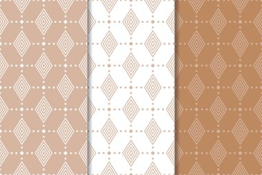 Kahverengi ve beyaz geometrik süsler. Web, Tekstil ve duvar kağıtları için dikişsiz desen seti