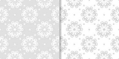 Işık gri çiçek süs tasarımlar. Tekstil ve duvar kağıtları için dikişsiz desen seti