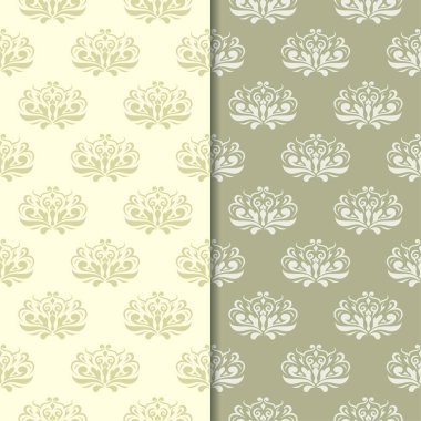 Zeytin yeşili çiçek arka planlar. Tekstil ve duvar kağıtları için dikişsiz desen seti