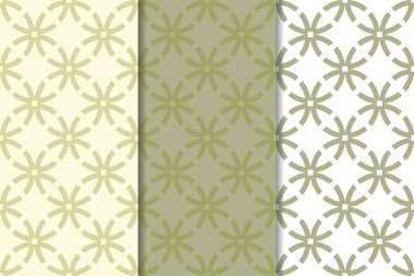 Zeytin yeşili ve beyaz geometrik süsler. Web, Tekstil ve duvar kağıtları için dikey Dikişsiz desen seti