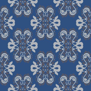 Sorunsuz arka plan. Mavi ve gri çiçek desenli duvar kağıdı, Tekstil ve kumaş için