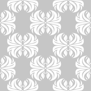 Gri arka plan üzerinde beyaz çiçek süsleme. Tekstil ve duvar kağıtları için seamless modeli