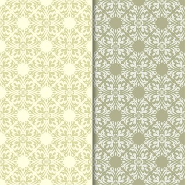 Zeytin yeşili çiçek desenleri. Tekstil ve duvar kağıtları için dikişsiz desen seti