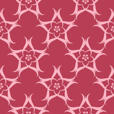 Kırmızı zemin üzerine çiçek süsleme. Tekstil ve duvar kağıtları için seamless modeli