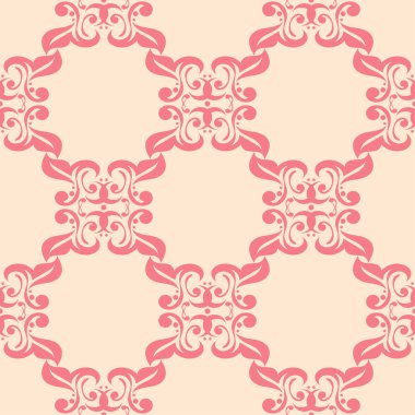 Bej renkli arka plan üzerinde kırmızı çiçekli süs. Tekstil ve duvar kağıtları için seamless modeli