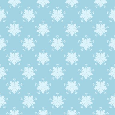 Mavi zemin üzerine beyaz çiçek süsleme. Tekstil ve duvar kağıtları için seamless modeli