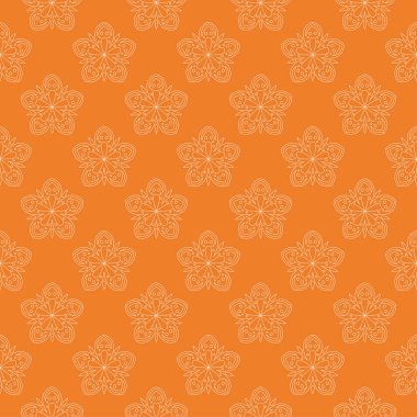 Turuncu zemin üzerine beyaz çiçek süsleme. Tekstil ve duvar kağıtları için seamless modeli