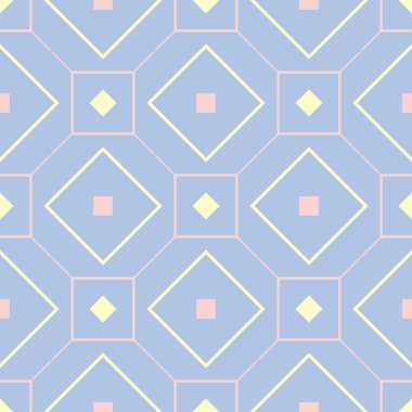 Mavi geometrik seamless modeli. Arka plan bej ve pembe öğeler duvar kağıtları, Tekstil ve kumaş için