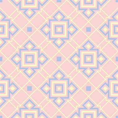Geometrik pembe renkli Dikişsiz desen duvar kağıtları, Tekstil ve kumaş için mavi ve bej elemanları ile