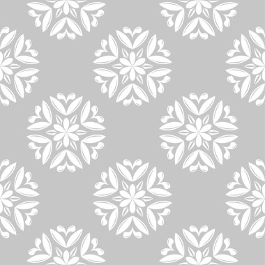 Gri arka plan üzerinde beyaz çiçek tasarım. Tekstil ve duvar kağıtları için seamless modeli