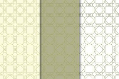 Zeytin yeşili ve beyaz geometrik süsler. Web, Tekstil ve duvar kağıtları için dikey Dikişsiz desen seti