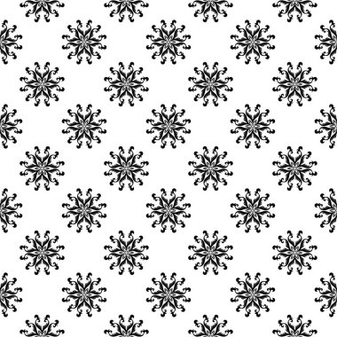 Siyah ve beyaz çiçekli süsler. Tekstil ve duvar kağıtları için seamless modeli