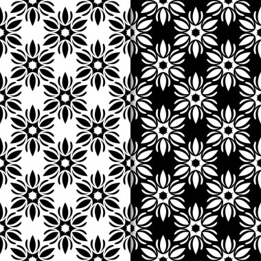 Siyah ve beyaz çiçek arka planlar. Tek renkli Dikişsiz desen Tekstil ve duvar kağıtları için set