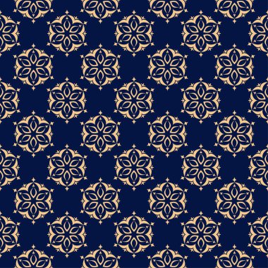 Çiçek renkli seamless modeli. Altın mavi arka plan ile meyveye öğeleri için duvar kağıtları.