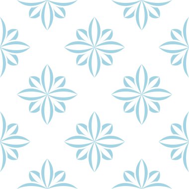 Beyaz zemin üzerine mavi çiçekler. Tekstil ve duvar kağıtları için süs seamless modeli