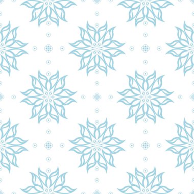 Beyaz zemin üzerine mavi çiçek süsleme. Tekstil ve duvar kağıtları için seamless modeli