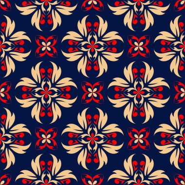 Çiçek seamless modeli. Duvar kağıtları, Tekstil ve kumaş için renkli kırmızı ve mavi arka plan