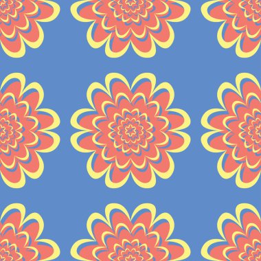 Çiçek seamless modeli. Duvar kağıtları, Tekstil ve kumaş için mavi arka plan üzerinde kırmızı ve sarı çiçek öğeleri