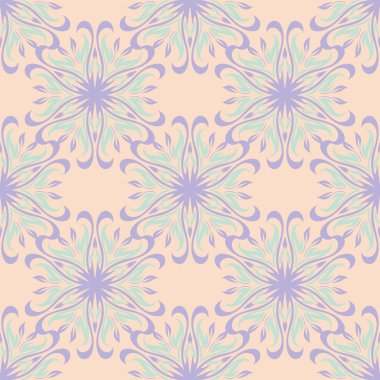 Çiçek seamless modeli. Bej renkli arka plan duvar kağıtları, Tekstil ve kumaş için mor ve mavi çiçek öğeleri ile