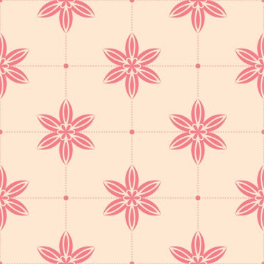 Bej renkli arka plan üzerinde kırmızı çiçekler. Tekstil ve duvar kağıtları için süs seamless modeli