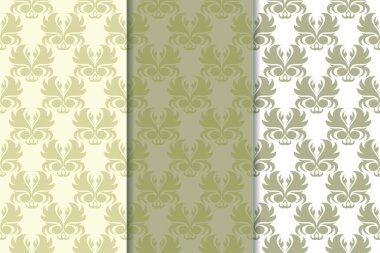 Zeytin yeşili kümesi çiçek süsler. Tekstil ve duvar kağıtları için dikişsiz desen