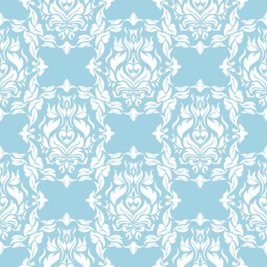 Mavi zemin üzerine beyaz çiçekler. Tekstil ve duvar kağıtları için süs seamless modeli