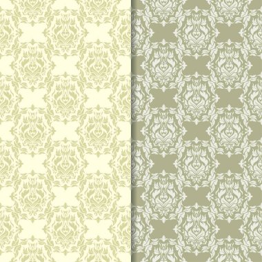 Zeytin yeşili çiçek süs arka planlar. Tekstil ve duvar kağıtları için dikişsiz desen seti