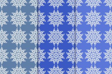 Mavi çiçekli süsler. Dikey Dikişsiz desen seti. Duvar kağıdı arka plan