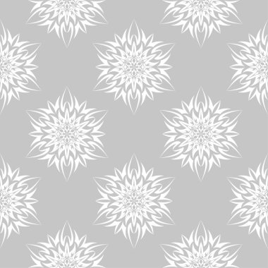 Gri arka plan üzerinde beyaz çiçek tasarım. Tekstil ve duvar kağıtları için seamless modeli