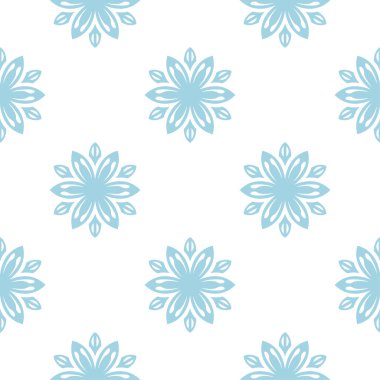 Beyaz zemin üzerine mavi çiçek süsleme. Tekstil ve duvar kağıtları için seamless modeli