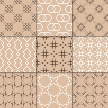 Kahverengi Bej geometrik süsler. Web, Tekstil ve duvar kağıtları için dikişsiz desen koleksiyonu