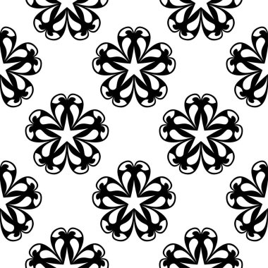 Beyaz arka planda siyah çiçek süsleme. Tekstil ve duvar kağıtları için seamless modeli