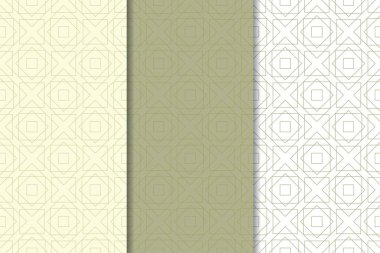 Zeytin yeşili ve beyaz geometrik süsler. Web, Tekstil ve duvar kağıtları için dikey Dikişsiz desen seti