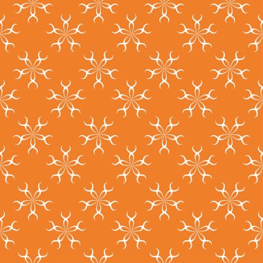 Turuncu zemin üzerine beyaz çiçek süsleme. Tekstil ve duvar kağıtları için seamless modeli