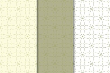 Zeytin yeşili ve beyaz geometrik süsler. Web, Tekstil ve duvar kağıtları için dikey Dikişsiz desen seti