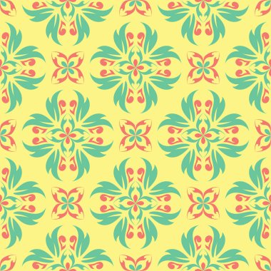 Çiçek desenli sorunsuz arka plan. Duvar kağıtları, Tekstil ve kumaş için parlak sarı, pembe ve mavi arka plan