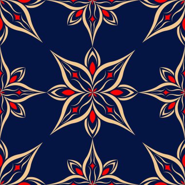 Çiçek seamless modeli. Duvar kağıtları, Tekstil ve kumaş için renkli kırmızı ve mavi arka plan