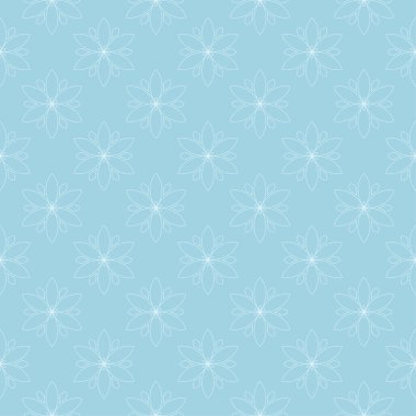 Mavi zemin üzerine beyaz çiçek desenli. Tekstil ve duvar kağıtları için sorunsuz süsleme