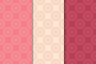 Kırmızı çiçekli süsler kümesi. Kiraz pembe dikey Dikişsiz desen. Duvar kağıdı arka plan