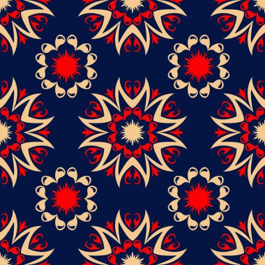 Çiçek seamless modeli. Duvar kağıtları, Tekstil ve kumaş için renkli kırmızı ve mavi arka plan