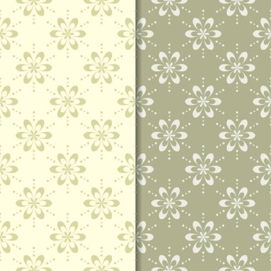 Zeytin yeşili çiçek arka planlar. Tekstil ve duvar kağıtları için dikişsiz desen seti