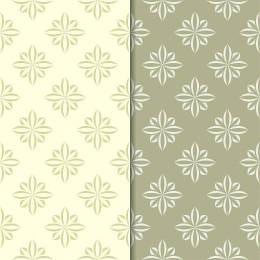 Zeytin yeşili çiçek süs arka planlar. Tekstil ve duvar kağıtları için dikişsiz desen seti