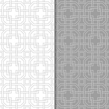 Gri ve beyaz geometrik süsler. Web, Tekstil ve duvar kağıtları için dikişsiz desen seti