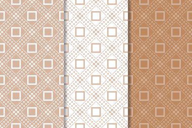 Web, Tekstil ve duvar kağıtları için geometrik Dikişsiz desen kahverengi ve beyaz set
