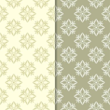 Zeytin yeşili ve bej çiçek arka planlar. Tekstil ve duvar kağıtları için dikişsiz desen seti