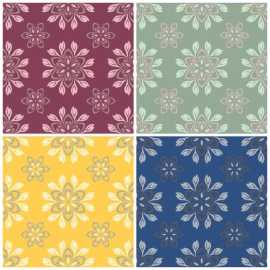 Çiçek desenleri sorunsuz. Renkli arka planlar ile tekstil ve duvar kağıtları için çiçek öğeleri kümesi