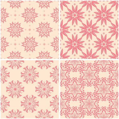 Çiçek desenleri. Dizi sorunsuz arka plan bej ve kırmızı. Vektör çizim