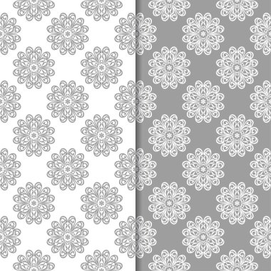 Beyaz ve gri çiçek arka planlar. Tekstil ve duvar kağıtları için dikişsiz desen seti
