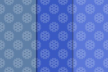 Mavi çiçekli süsler. Dikey Dikişsiz desen seti. Duvar kağıdı arka plan