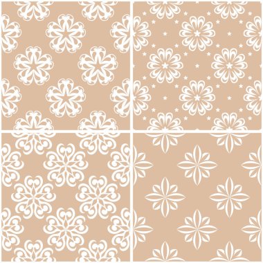 Çiçek desenleri. Sorunsuz arka plan bej ve beyaz dizi. Vektör çizim